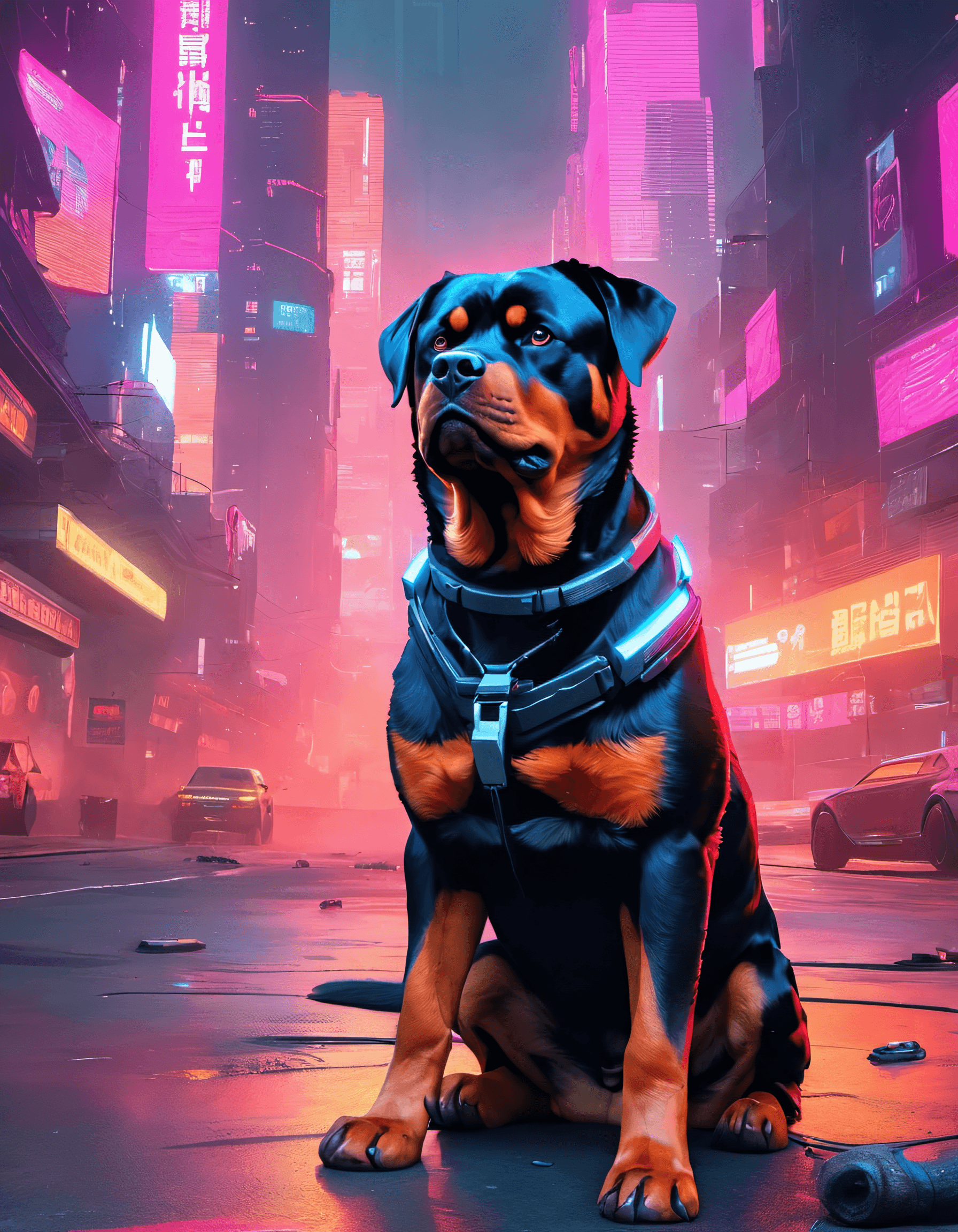 AI generated: Cyberpunk Masterpiece, Stunning, Best quality, a Cyberpunk Rottweiler