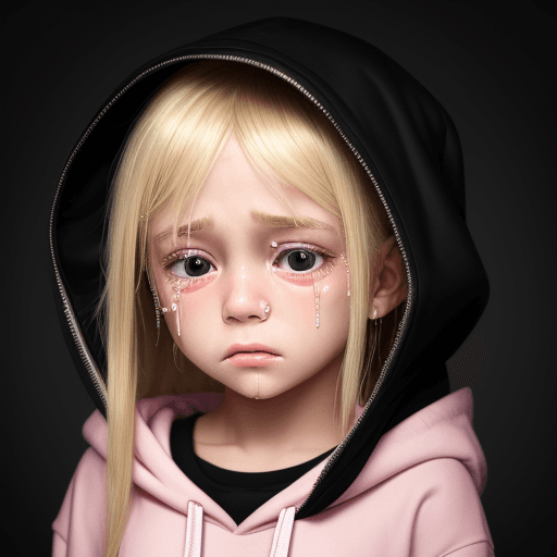 AI generated: masterpiece, best quality,a sad blonde little girl with blonde hair crying with tears wearing pink h...