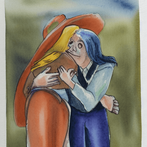 AI generated: watercolour image of sad person being helped by a warm welcoming person