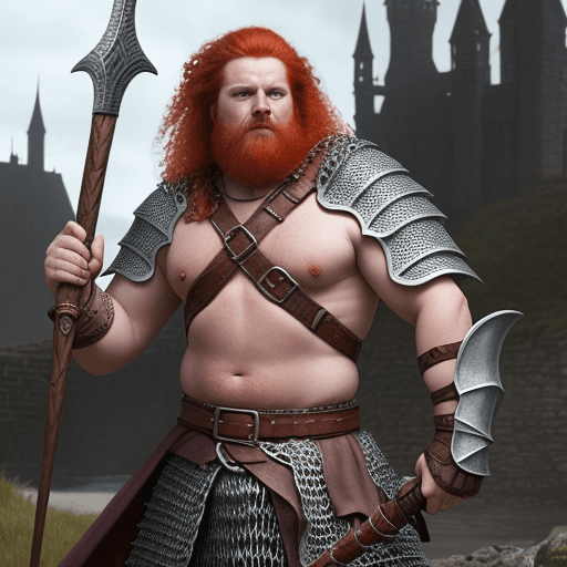 AI generated: a darf with a big battleaxe, fantasy, redhaired, chainmail 