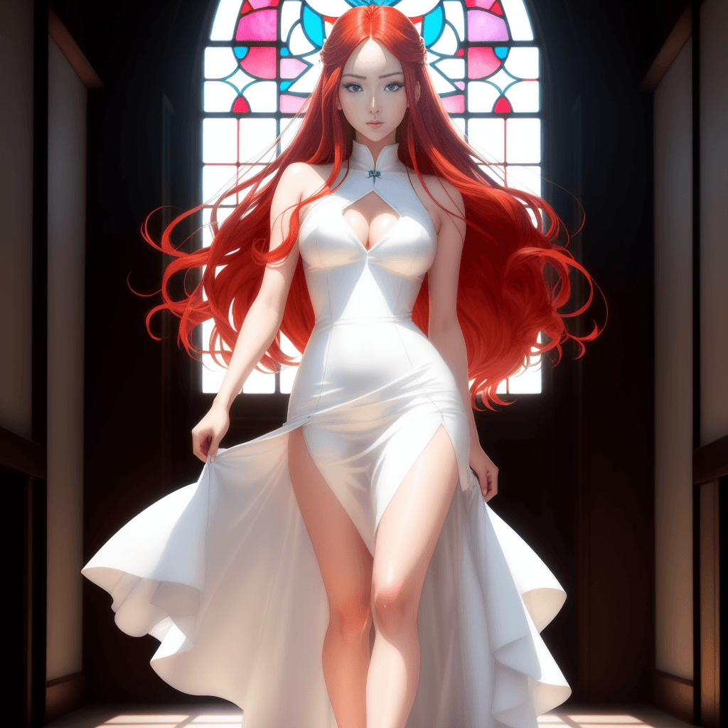 AI generated: polished style of mangaka yusuke murata, illustration, sexy girl, long red hair, blue eyes, flawless...