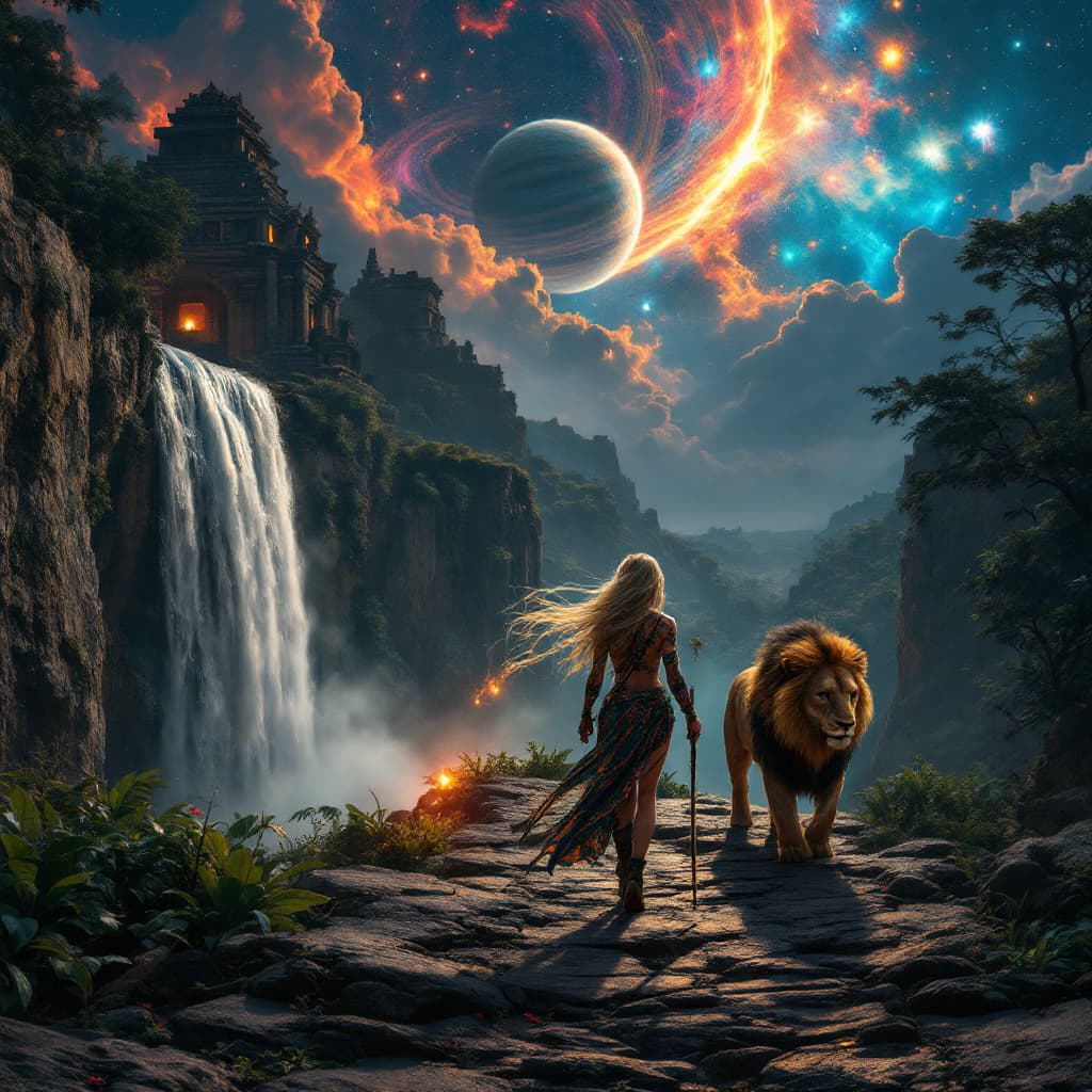 AI generated: Hyper realistic, photo realism, zoomed out full body HD Photo of beautiful, Amazon warrior queen wal...