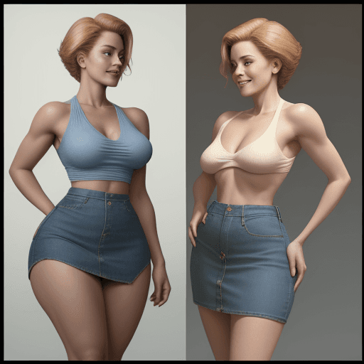 AI generated: Hyper-realistic color photo. A wonderful (bare-chested:1.5) smiling woman, with a perfect curved che...