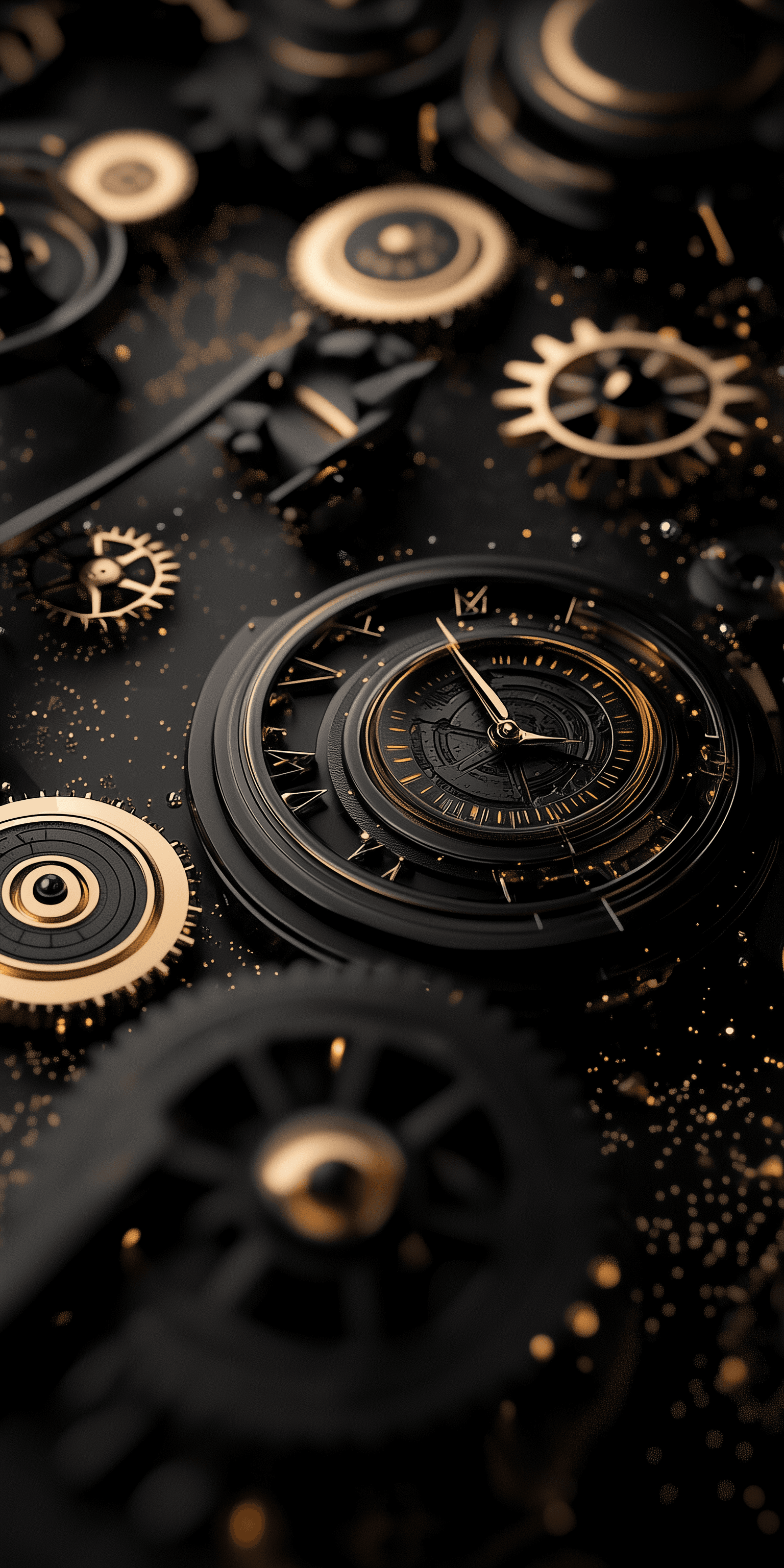 AI generated: A dynamic background of time and space, with floating clocks, gears, and cosmic elements. The color ...