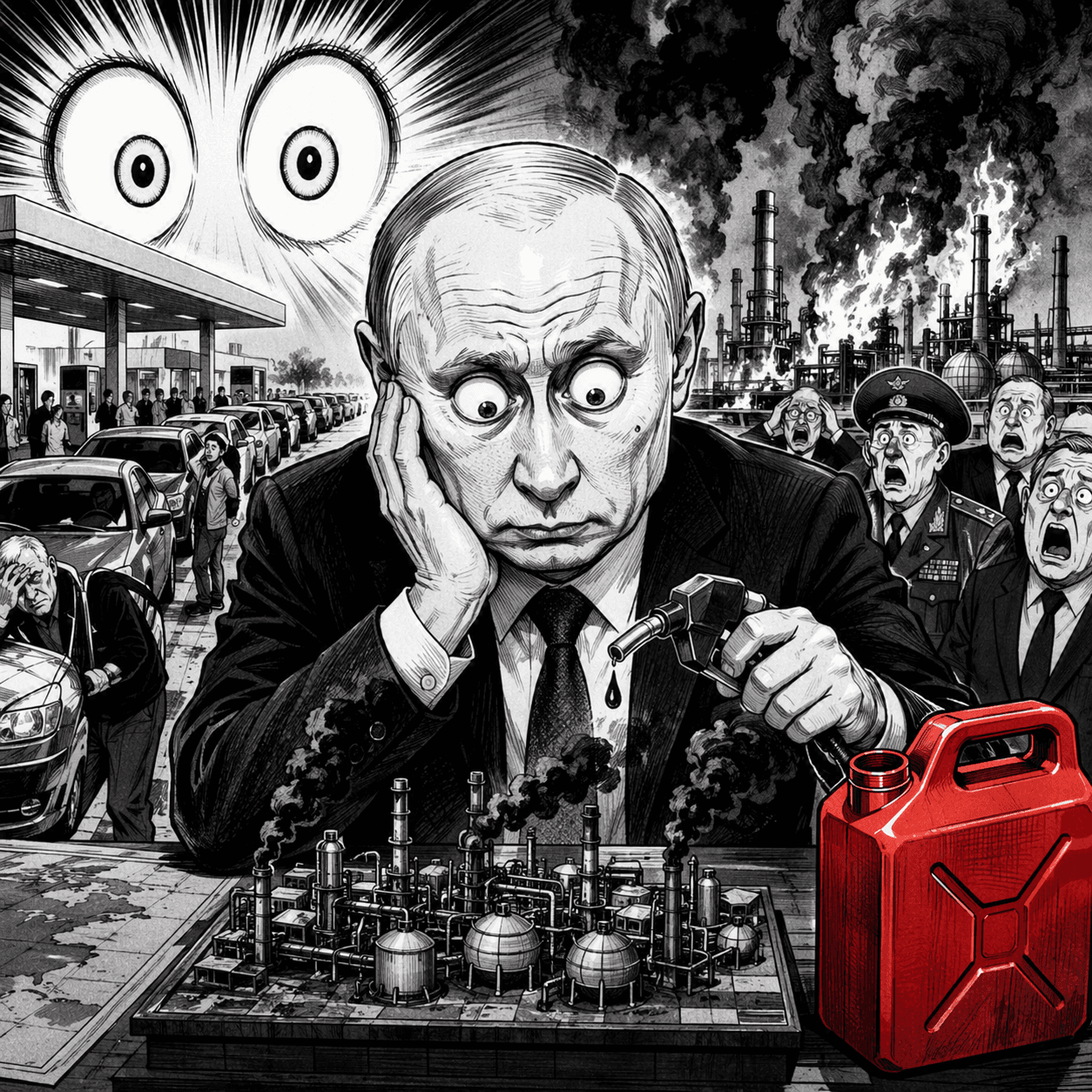 AI generated: Russia is grappling with severe fuel shortages due to ongoing Ukrainian attacks on Russian oil refin...