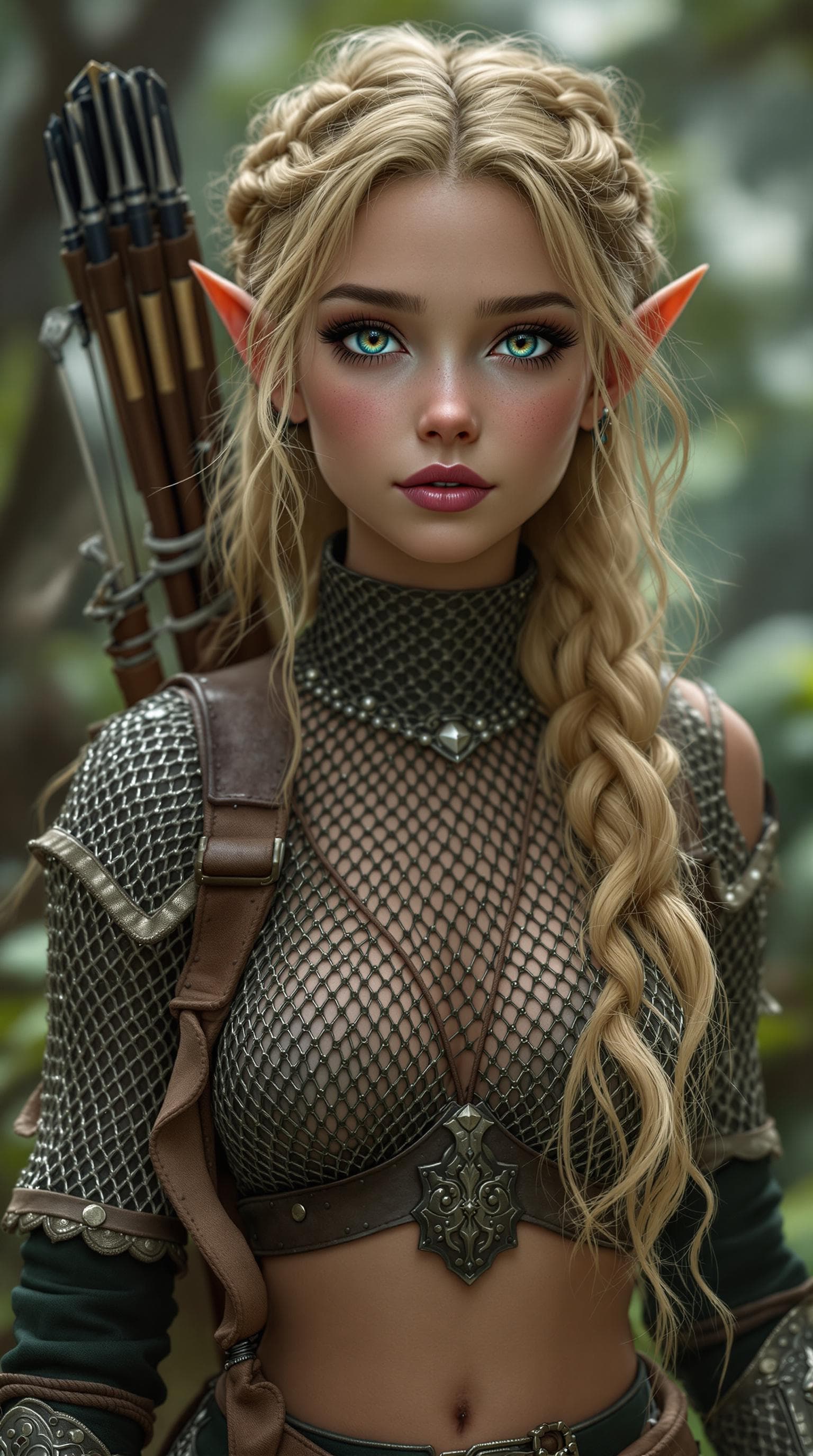 AI generated: A professional photograph of most beautiful girl in the world, a twelve year old short-eared elf, ca...