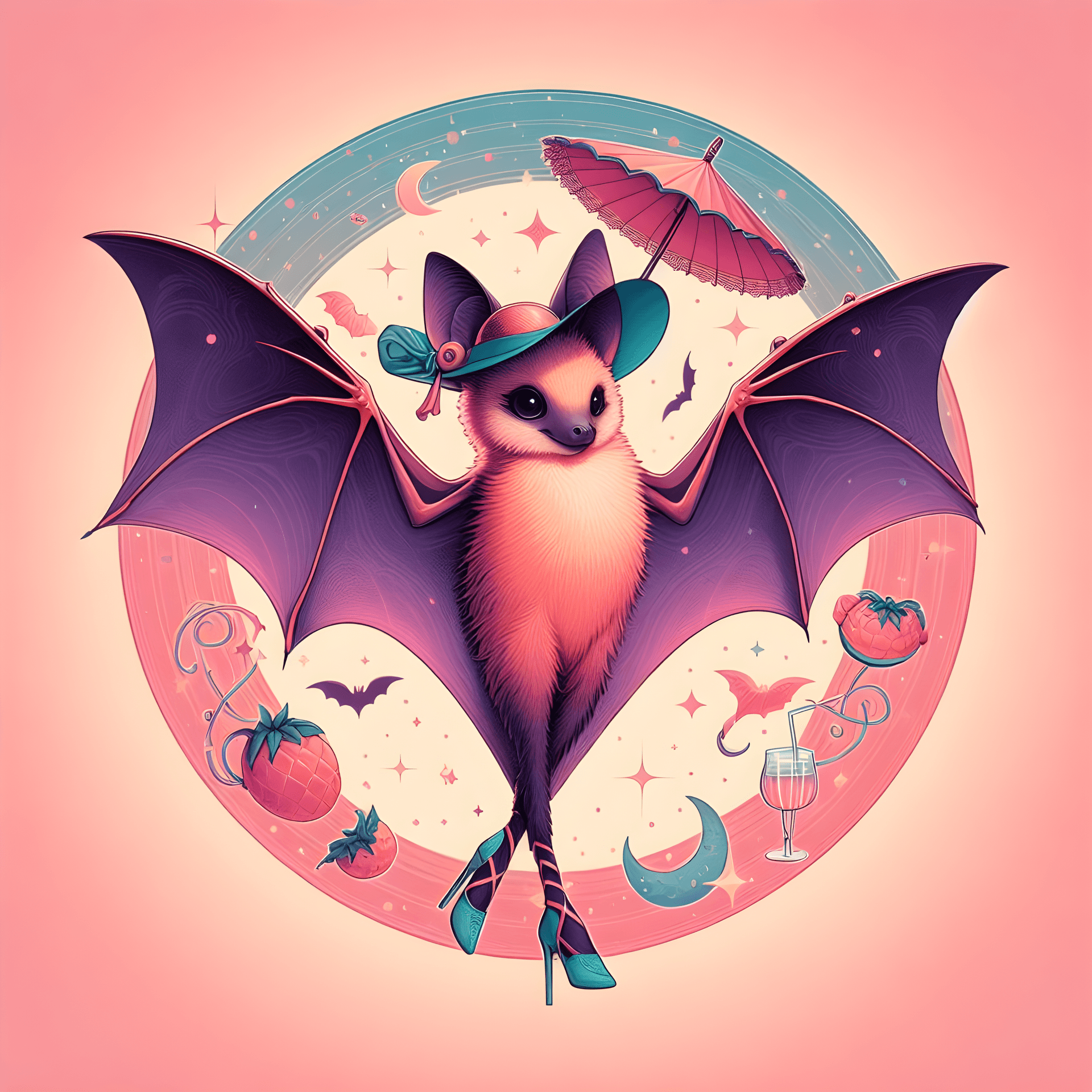 AI generated: fashioned bat, Digital photo manipulation, contemporary digital media, 21st century, vibrant and pas...