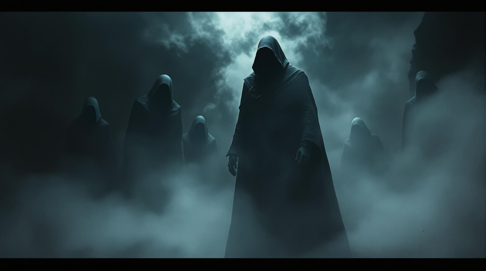 AI generated: A gothic scene unfolds with a vampire enshrouded in a ghostly robe, his form emerging from the smoke...