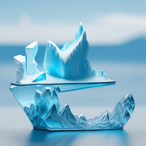 AI generated: puedes hacerme un iceberg hiperrealista con un camino en pendiente en niveles
