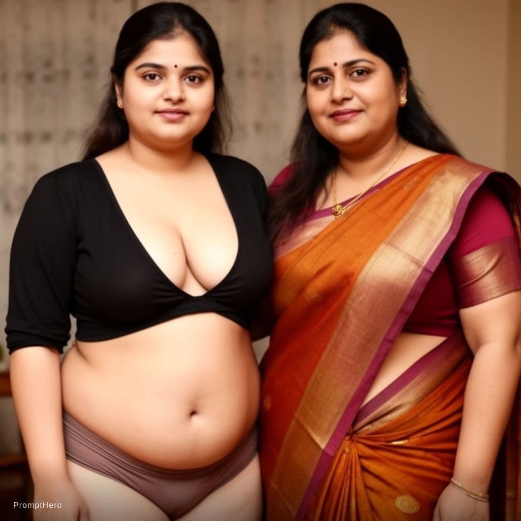 AI generated: A 24 year fair ,chubby ,  indian girl wearing only a deep neck blouse showing cleavage  standing wit...