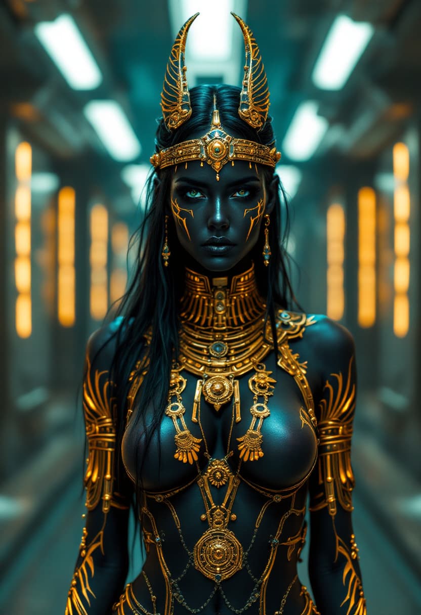 AI generated: A cyberpunk hacker female in her late 20s, standing in a facility that evokes a cyberpunk futuristic...