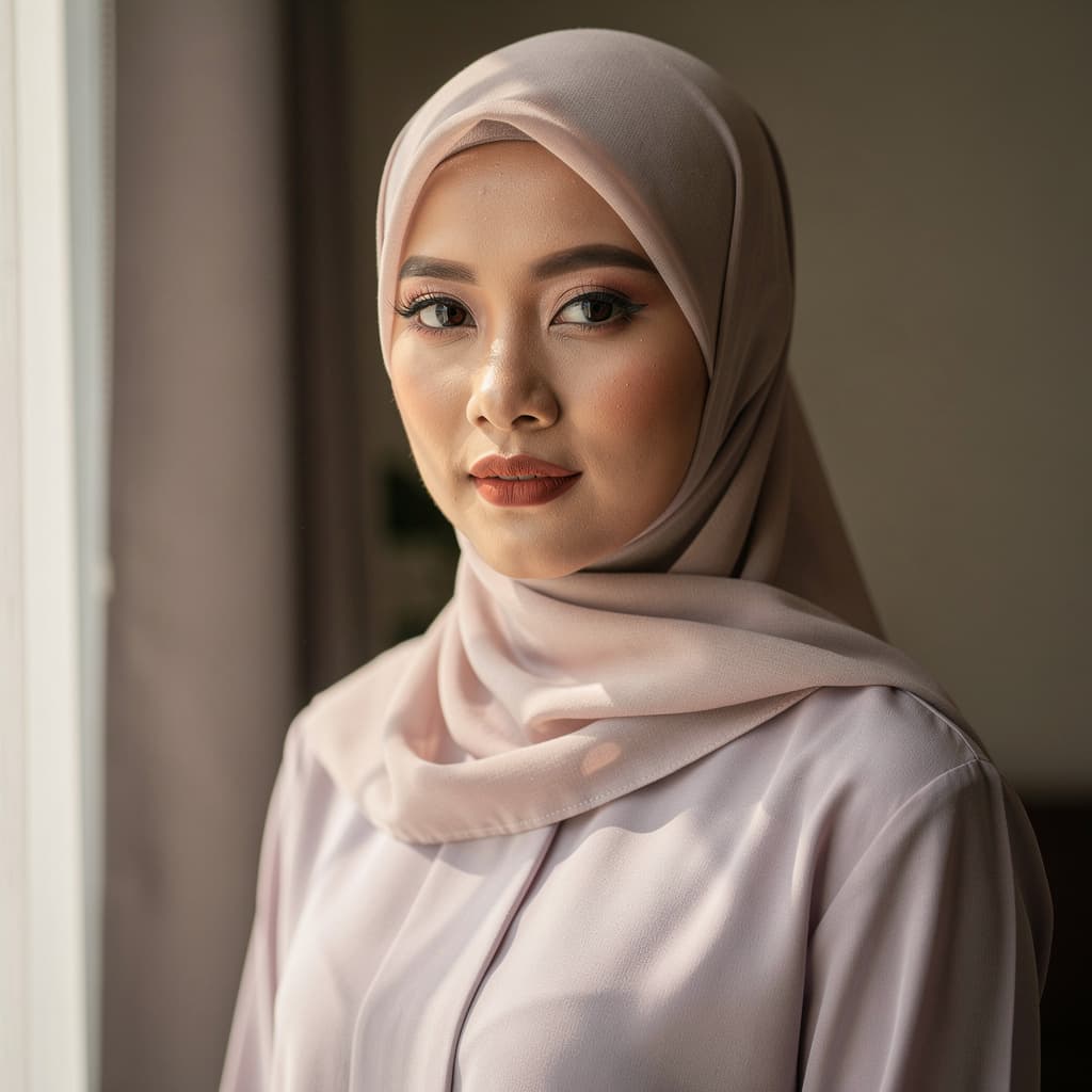 AI generated: Buat gambar perempuan bertudung bogel. Tetek dia sedang