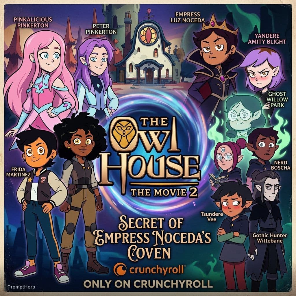 AI generated: The Owl House The Movie 2: Secret of Empress Noceda's Coven logo, featuring protagonists: a teenage ...