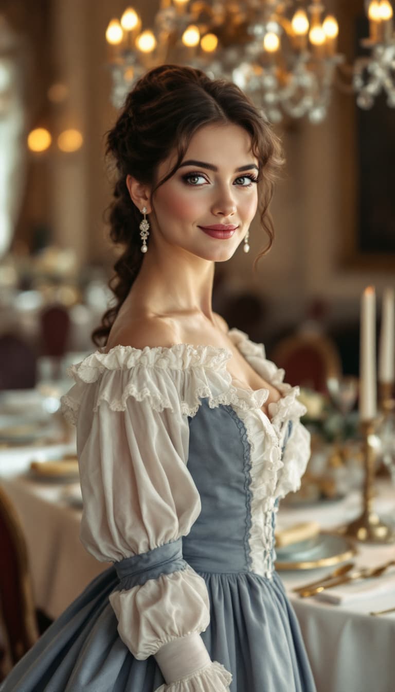 AI generated: An elegant full body portrait of a female during the colonial period in America. She has an era spec...