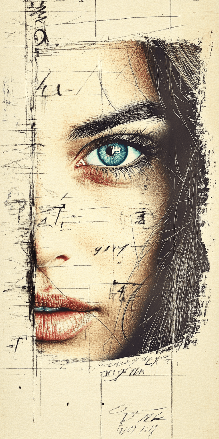 AI generated: An expressionist charcoal sketch, a stunning woman with piercing blue-green eyes, bold, intense, sou...