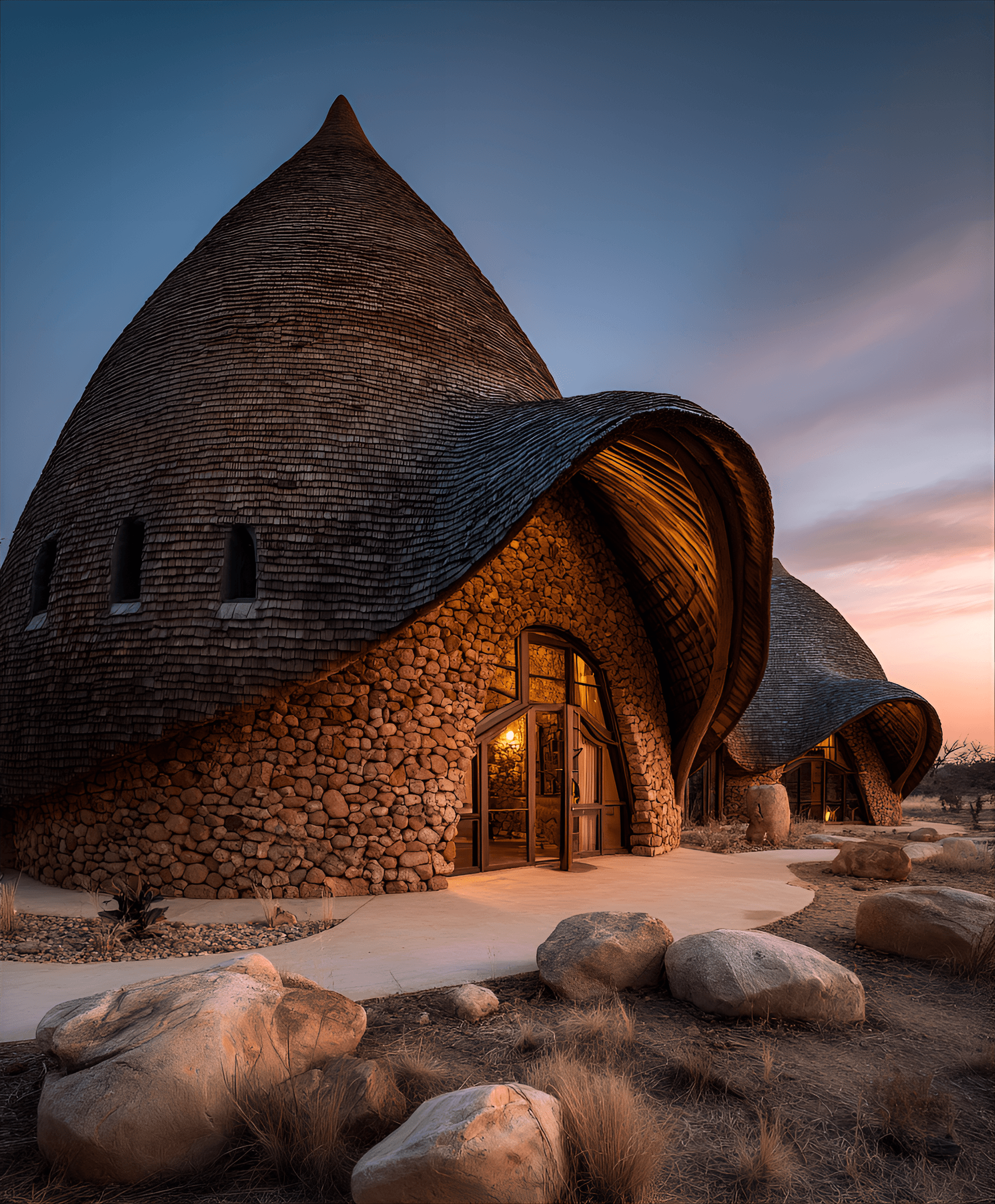 AI generated: Innovative redesign of a South African Rondavel, using sustainable and local materials, design philo...