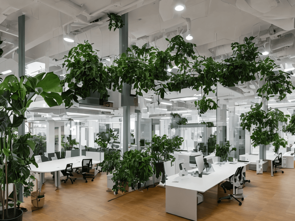 AI generated: An office setting with prominent signage 'Banca Transaccional' over the entrance. White walls, light...
