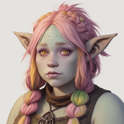 AI generated: Firbolg, female, pastel colors, druid, hyper realism, high Detail, freckles, dungeons and dragons, c...