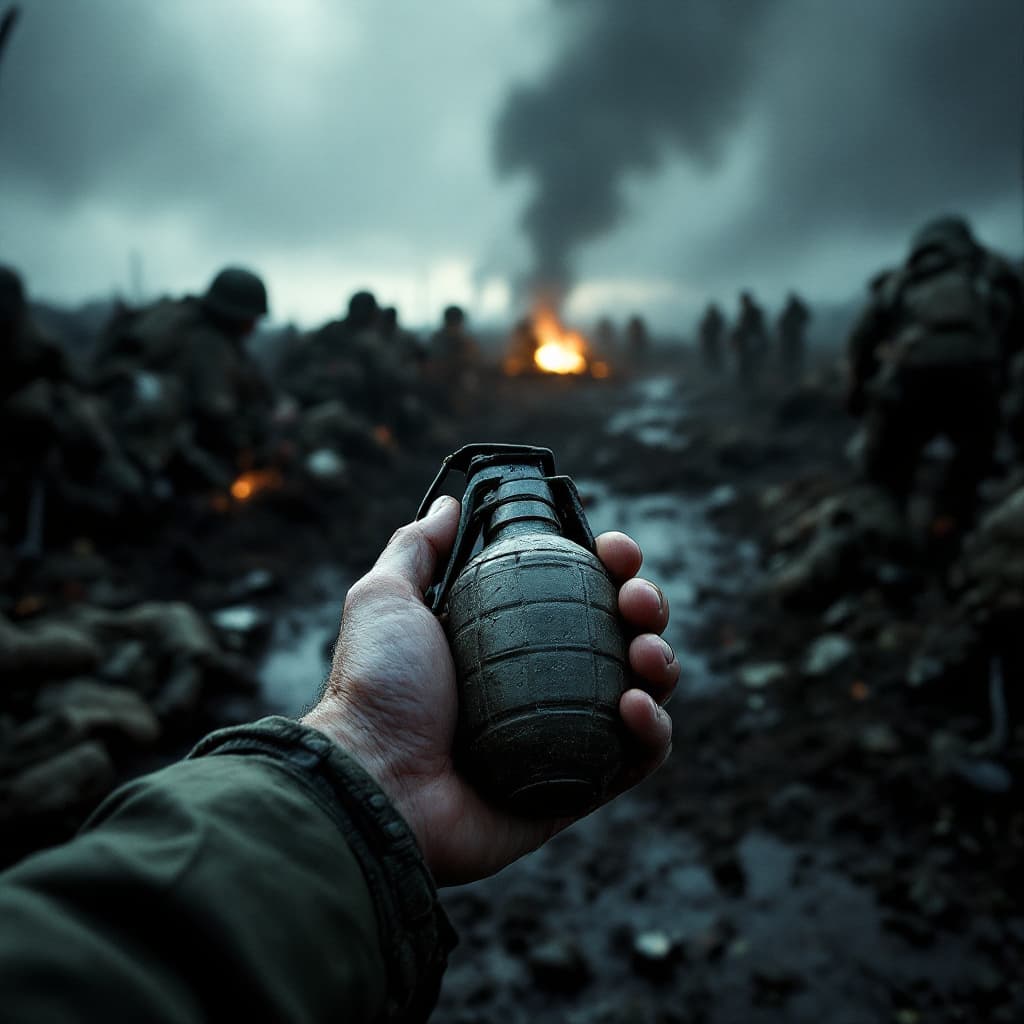 AI generated: An ultra-realistic point of view (POV) image capturing the first-person perspective of a WWII soldie...