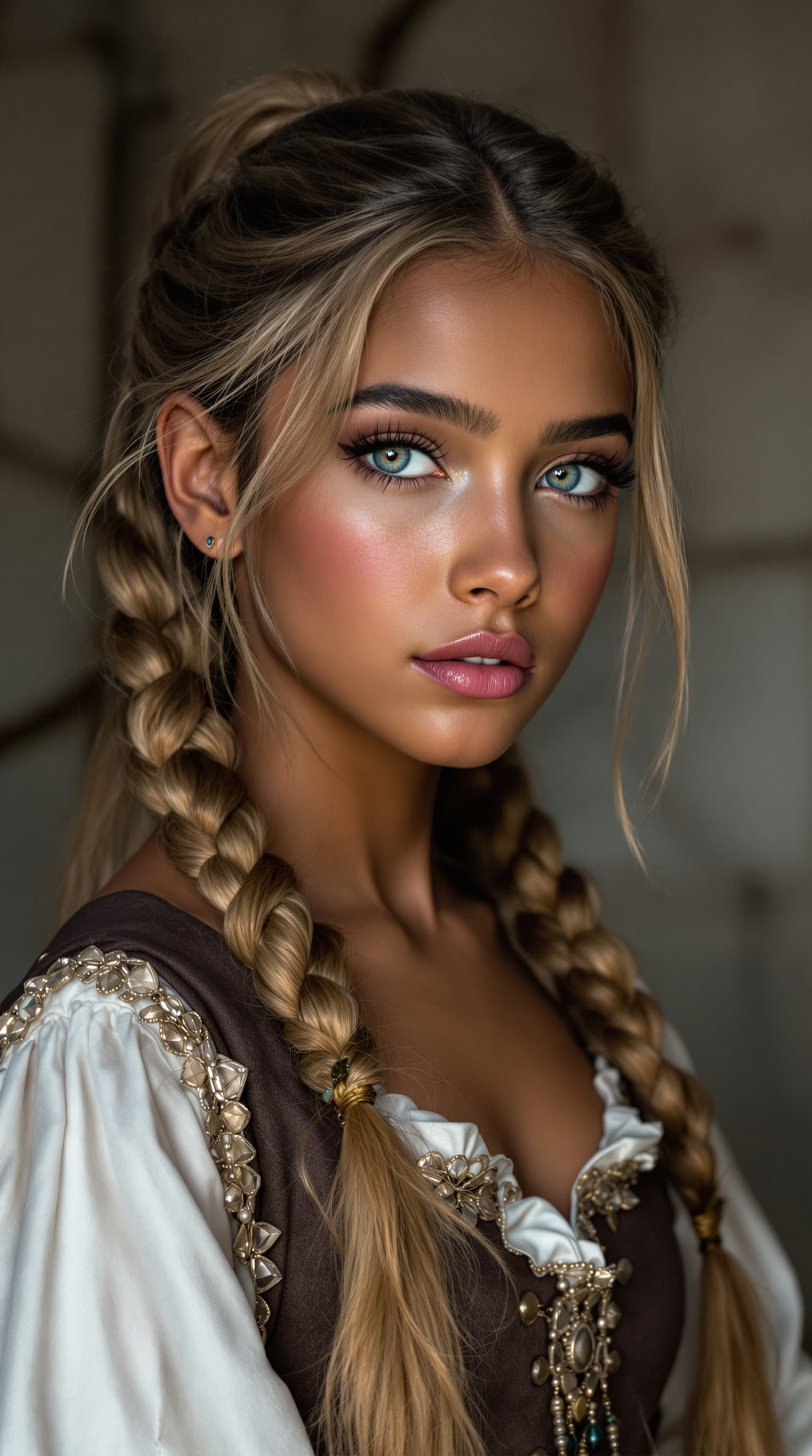 AI generated: A professional portrait of an extraordinarily beautiful eleven-year-old girl from 19th century Istan...