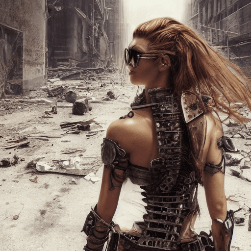 AI generated: view from back, a hyper realistic ultra detailed photograph of a futuristic beautiful barbarian woma...