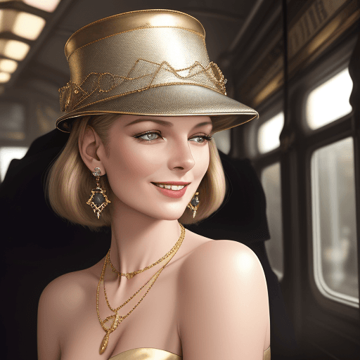 AI generated: Raw photo of attractive and smiling German female model from 1970s, photorealistic with haute coutur...