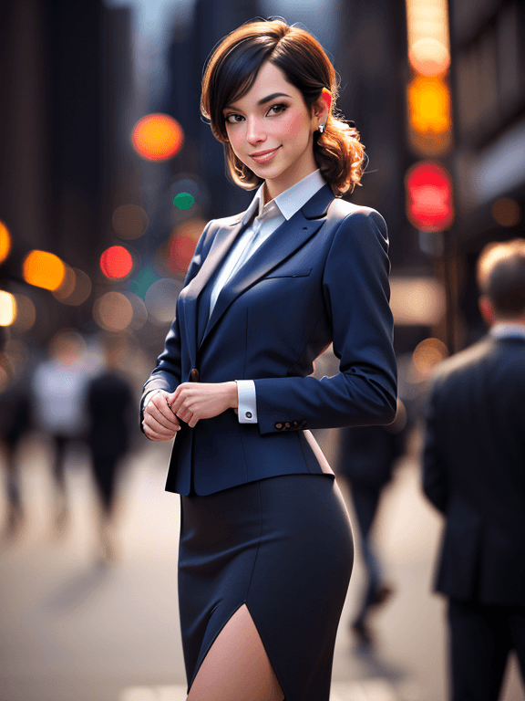 AI generated: modelshoot, pose, grin, photography by (Rodney Smith:1.3), ((face focus, shoulders)), (business dres...