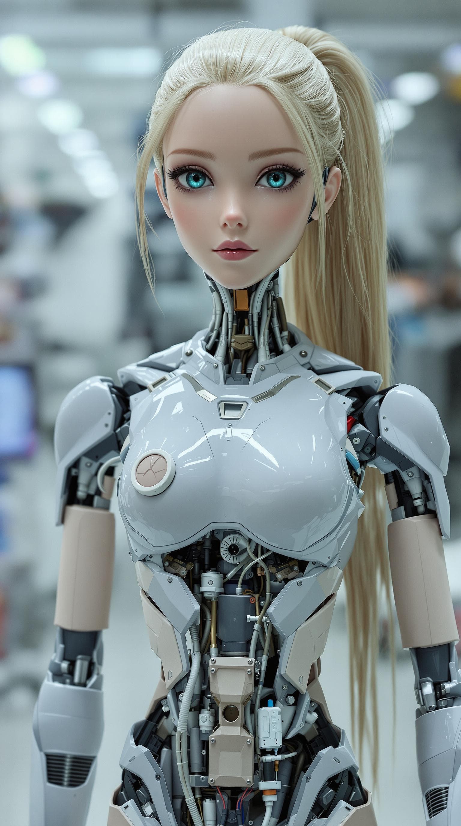 AI generated: exceptionally beautiful blonde hair blue eyed (age 9), artificial intelligence robot, (futuristic),(...