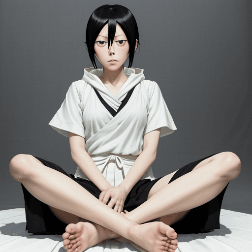 AI generated: masterpiece, RUKIA, bleach, black hair, feet, no bad toes, feet in front of camera, bored, sitting, ...