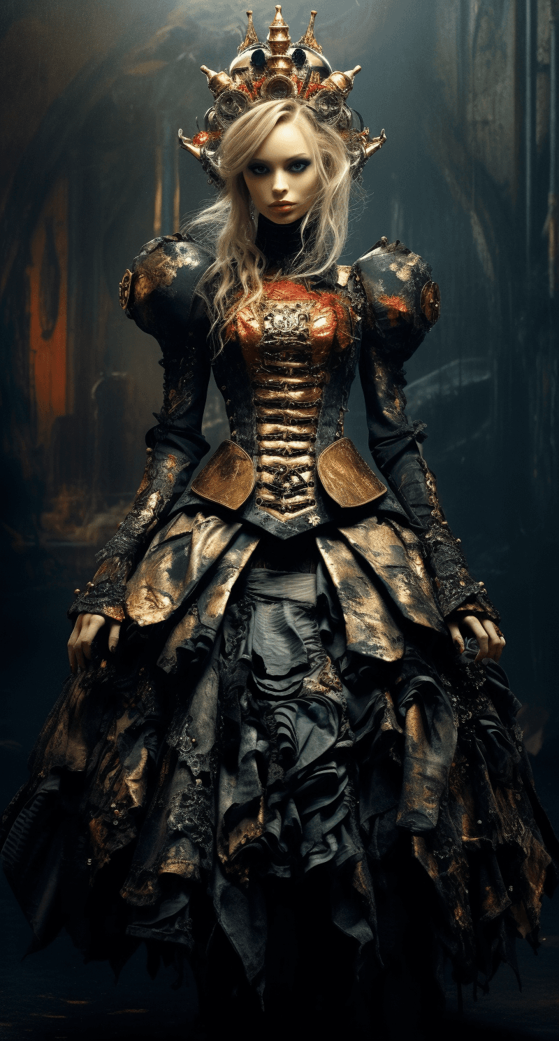 AI generated: Girl in a strange outfit,glamorous surreal, creative, absurd, full body, Style by Stefan Gesell, --a...