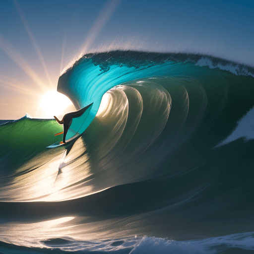 AI generated: Surfing huge barrels on a backlit wave