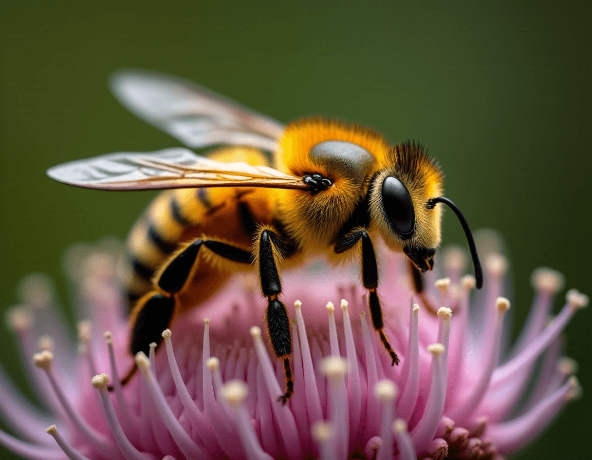 AI generated: bee, macrophotography, professional photo, detailed, (high quality:1.1)