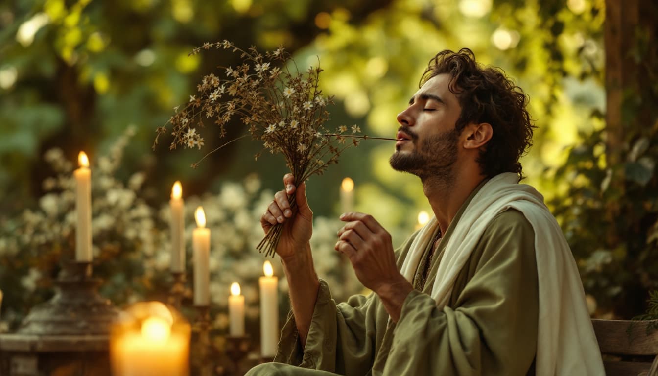 AI generated: hyper realistic Shot .Shot: The man holds the reed to his lips, playing a haunting melody, eyes clos...