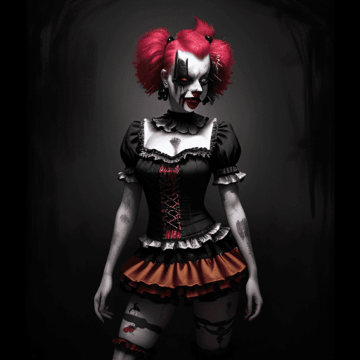 AI generated: Painting offemale punk clown costume by robin, full body, in the style of dark and dramatic chiarosc...