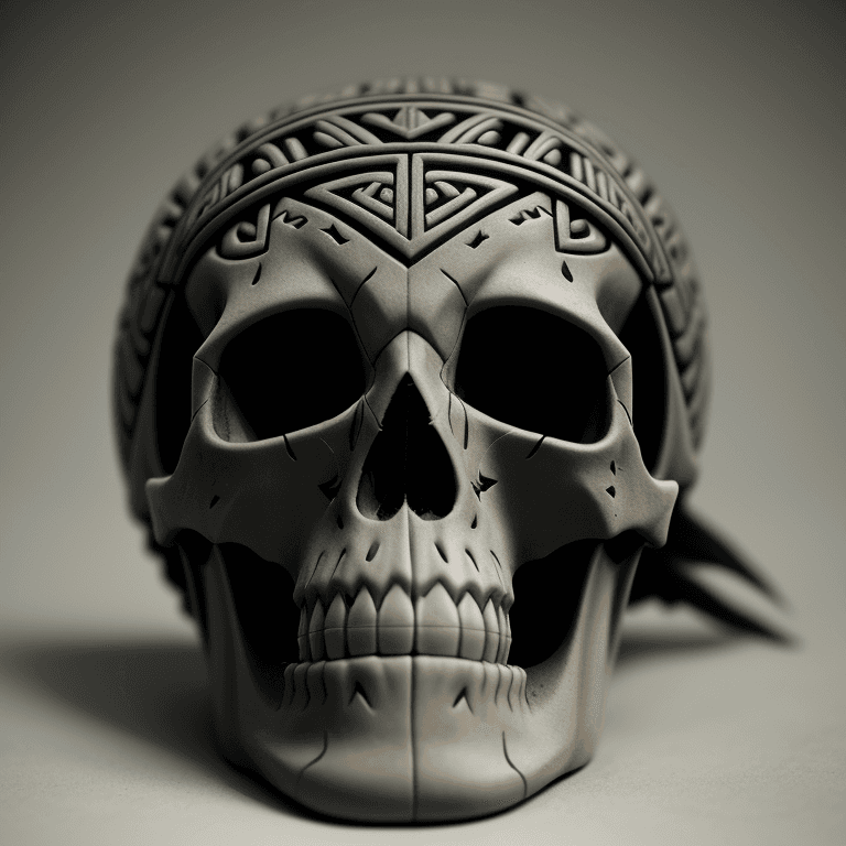 AI generated: Maori carved skull photographic cinematic