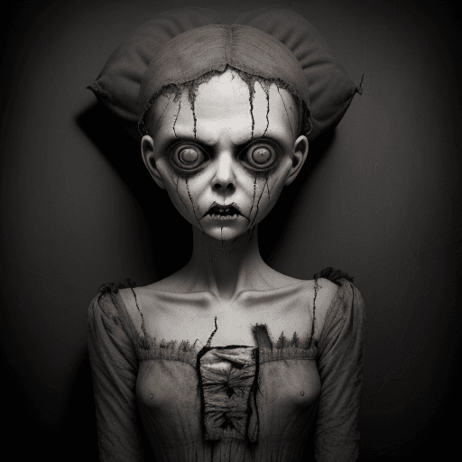 AI generated: Scary doll
Heart-shaped pillow head
Creepy appearance
head takes the shape of a heart
Disturbing fea...