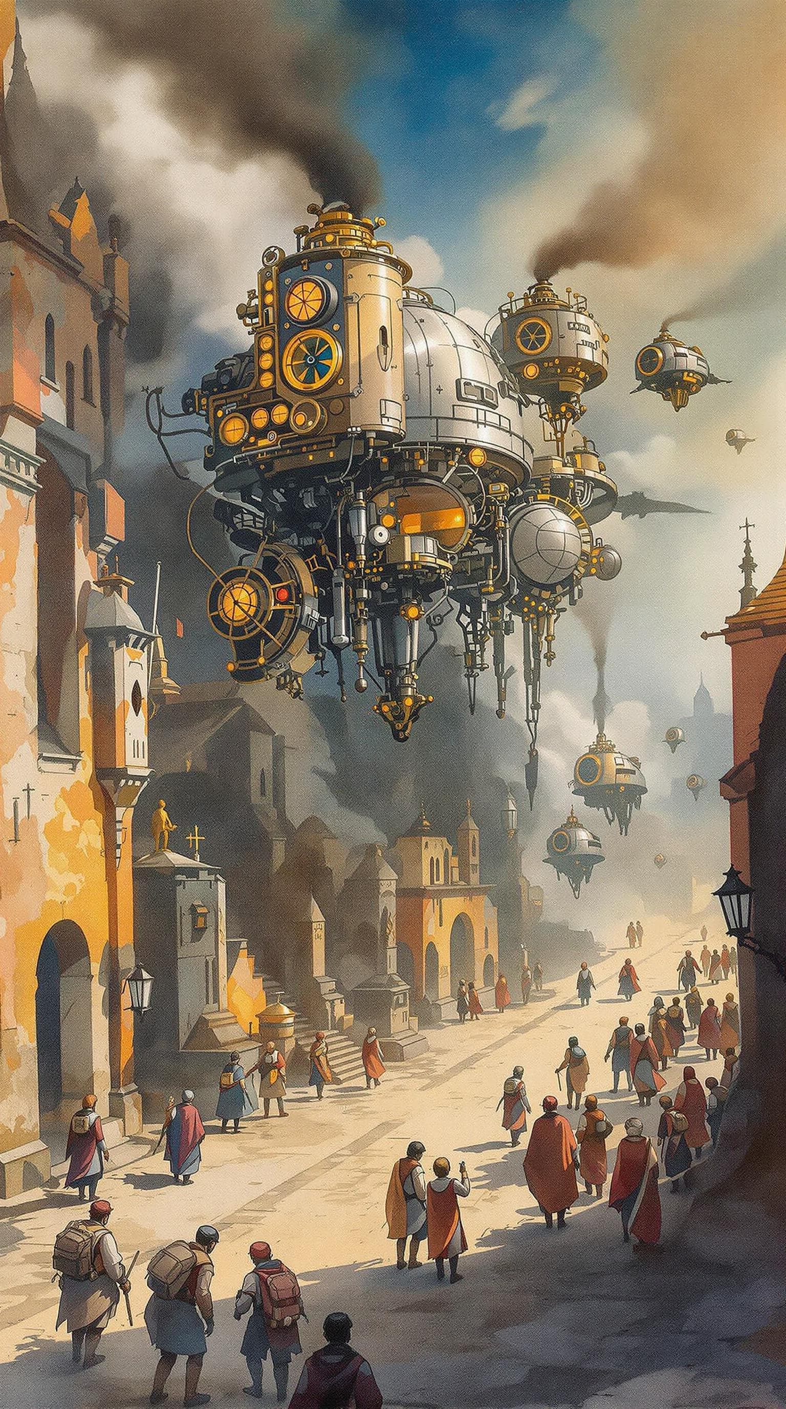 AI generated: Medieval scene, detailed oil color pencils and wet-on-wet colored ink  wash sketch of what life may ...