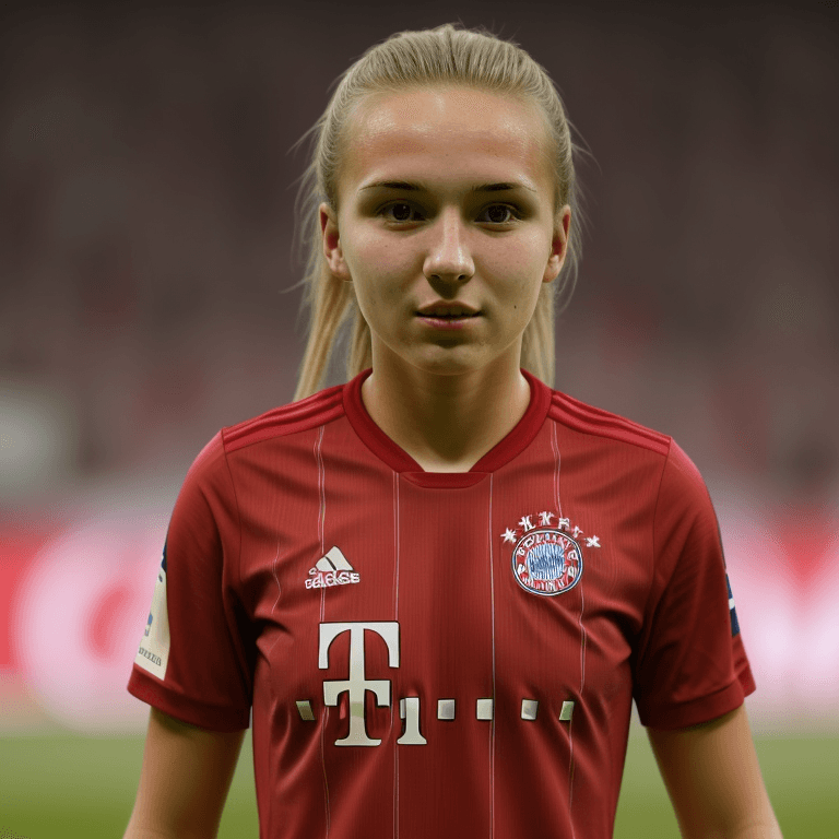 AI generated: bayern munchen 20 year old girl player face