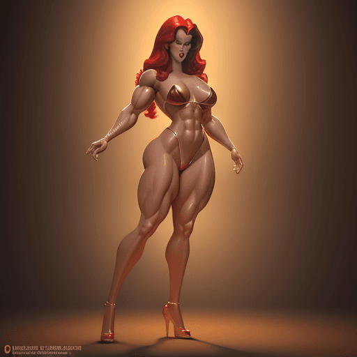 AI generated: Jessica Rabbit, with desire and lust, wearing (((translucent thongs))), big muscles, Showing off her...