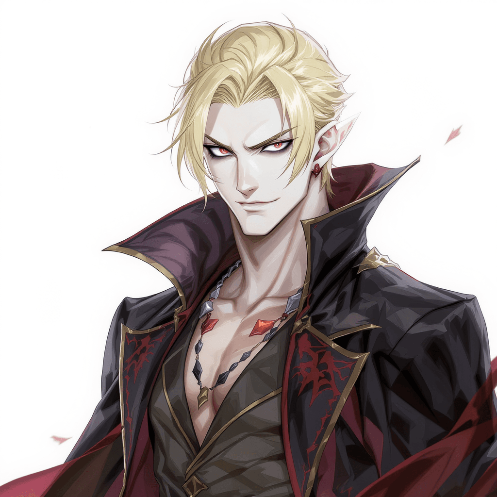 AI generated: A strikingly handsome male vampire, piercing eyes, perfectly styled blond hair, pale skin, powerful ...