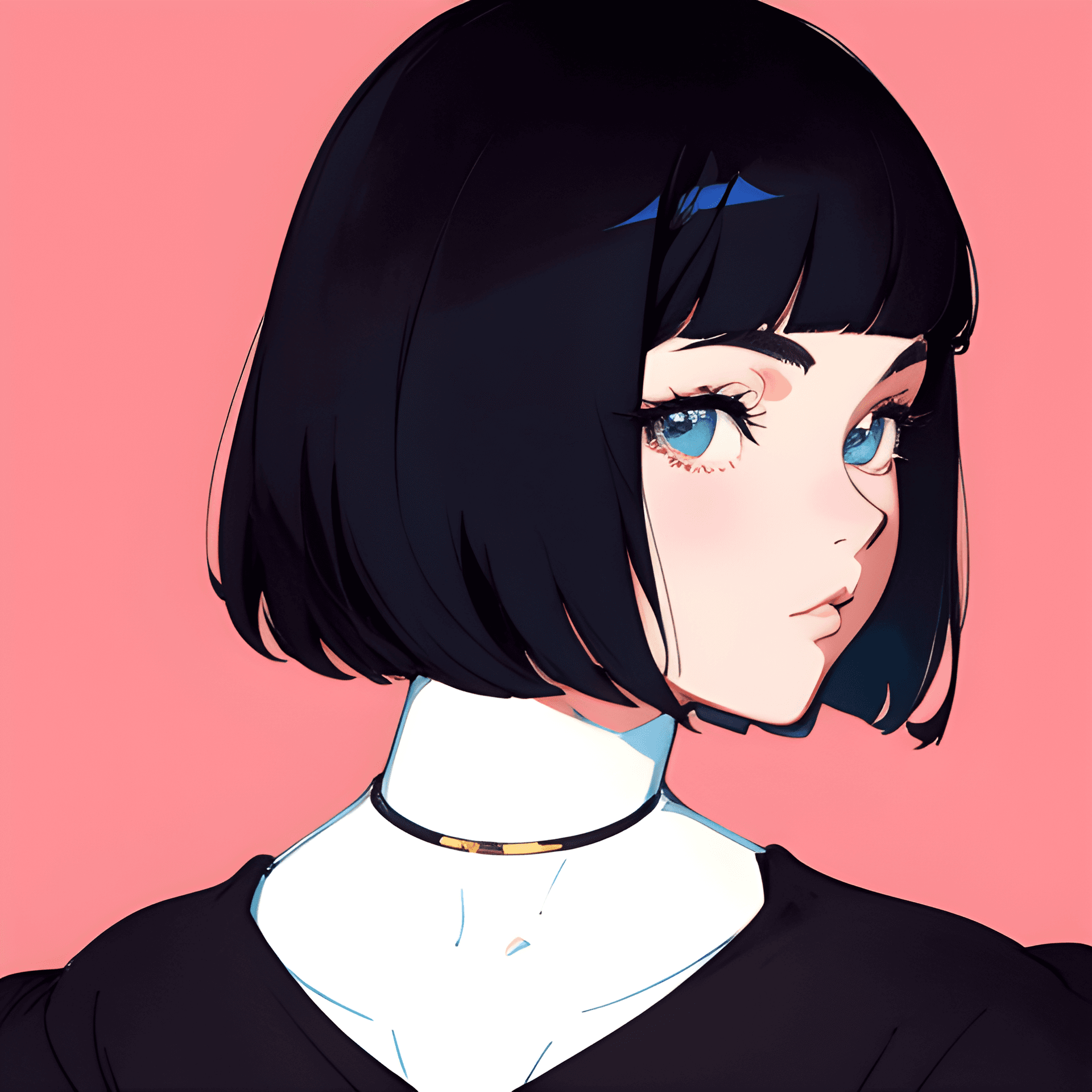 AI generated: a close up of a person with a short hair, an anime drawing, digital art, black bob haircut, anime vi...