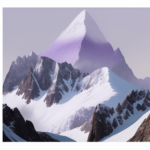 AI generated: Web design style snowy mountain with a focus on light purple, with clear borders