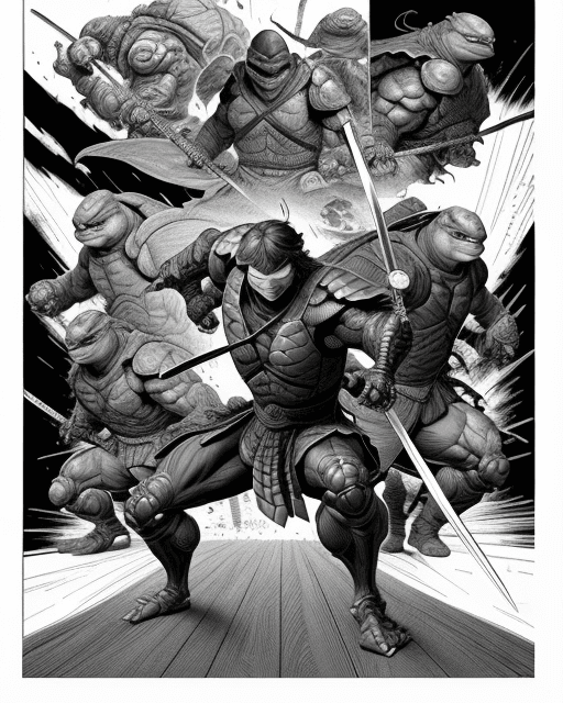 AI generated: masterpiece_(bestquality)_highlydetailed_ultradetailed_comic_book_style_(1turtle)_(Leonardo)_(ninja_...