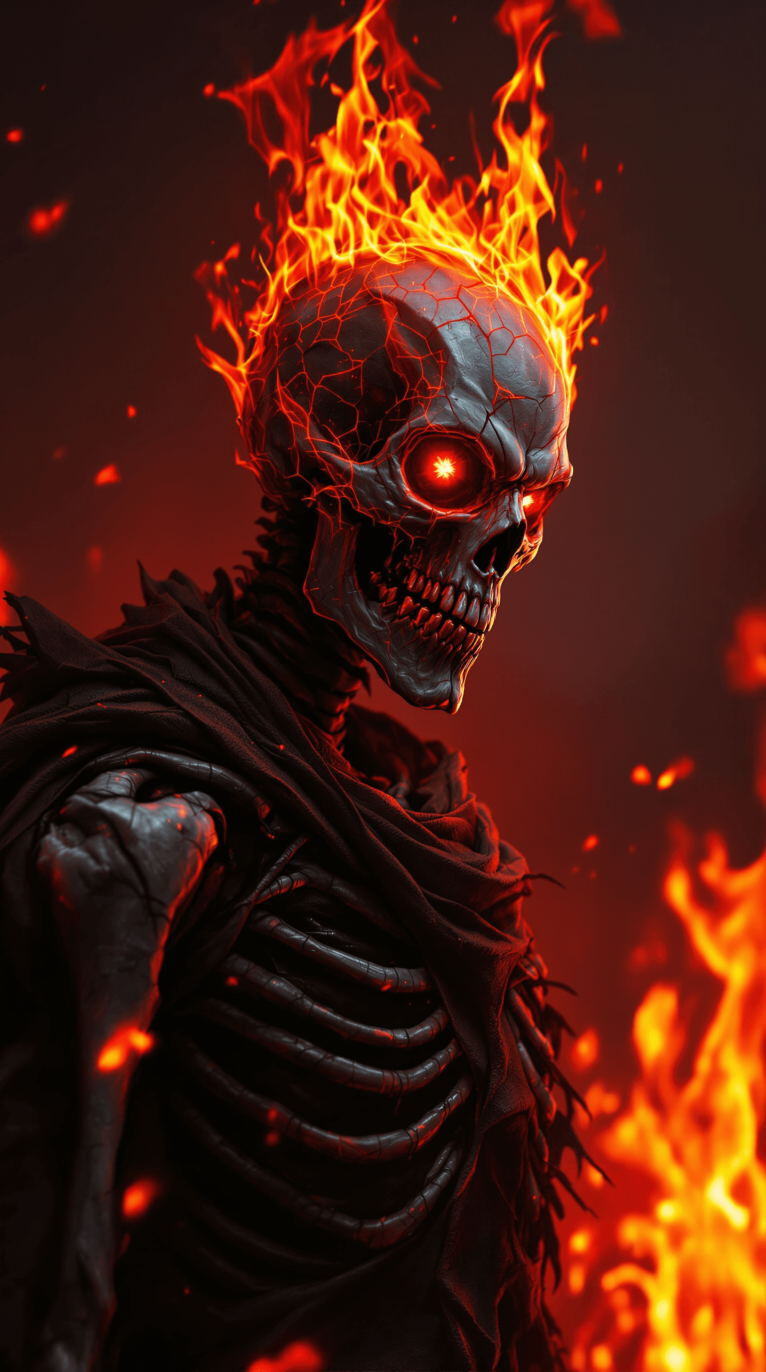 AI generated: High quality 3D portrait rendering of a Ghoul guarding the gates of Hell. Burning hellish skull, spa...
