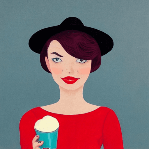 AI generated: a beautiful girl, with a beautiful face, in a hat, medium breasts, thin waist, in a red dress, with ...