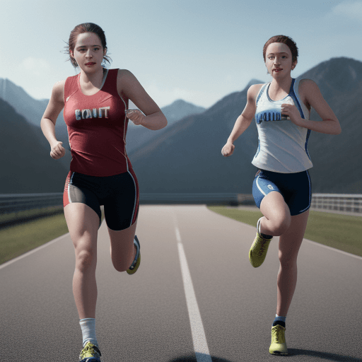 AI generated: 2 male and female athletes running on the road, cinematic, hyper realism, high detail, octane render...