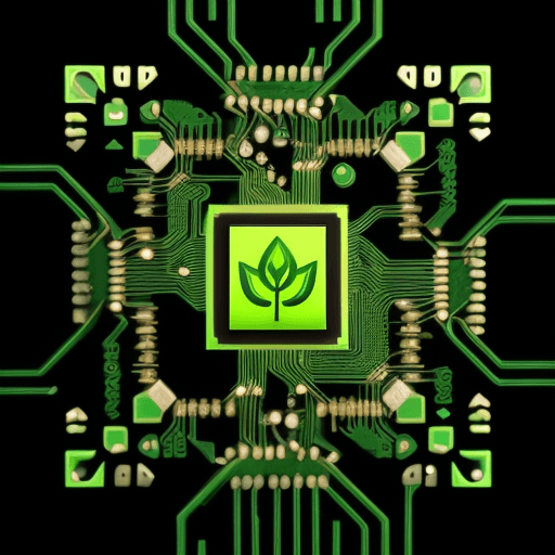 AI generated: a green plant growing out of a computer chip, computer graphics by Vladimír Vašíček, shutterstock co...