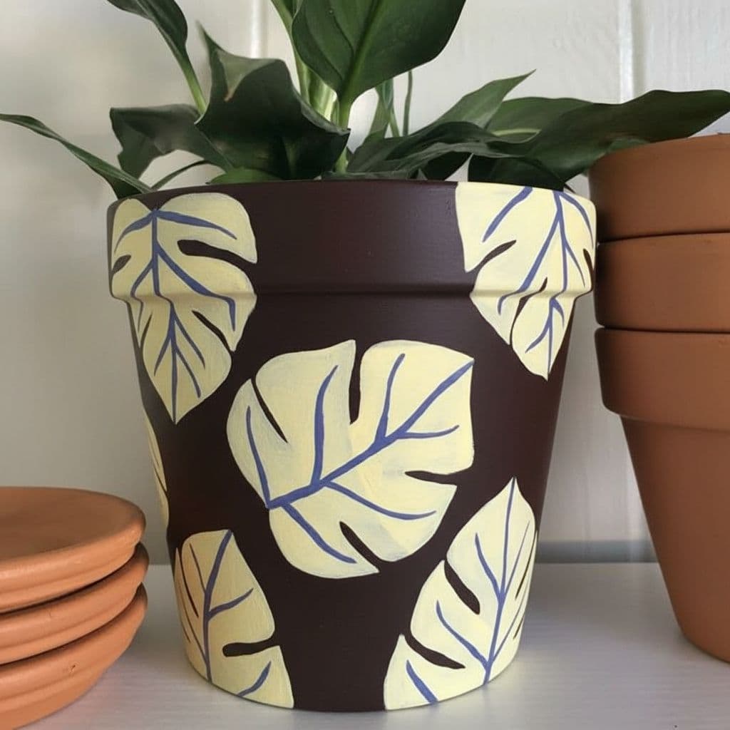 AI generated: give me color variations of the same pot with a dark brown on the pot light pastel yellow accent col...