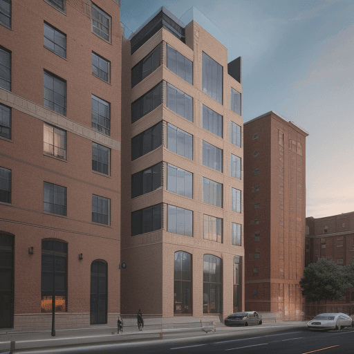 AI generated: High resolution photography of an architectural project of a residential building with 5 floors with...