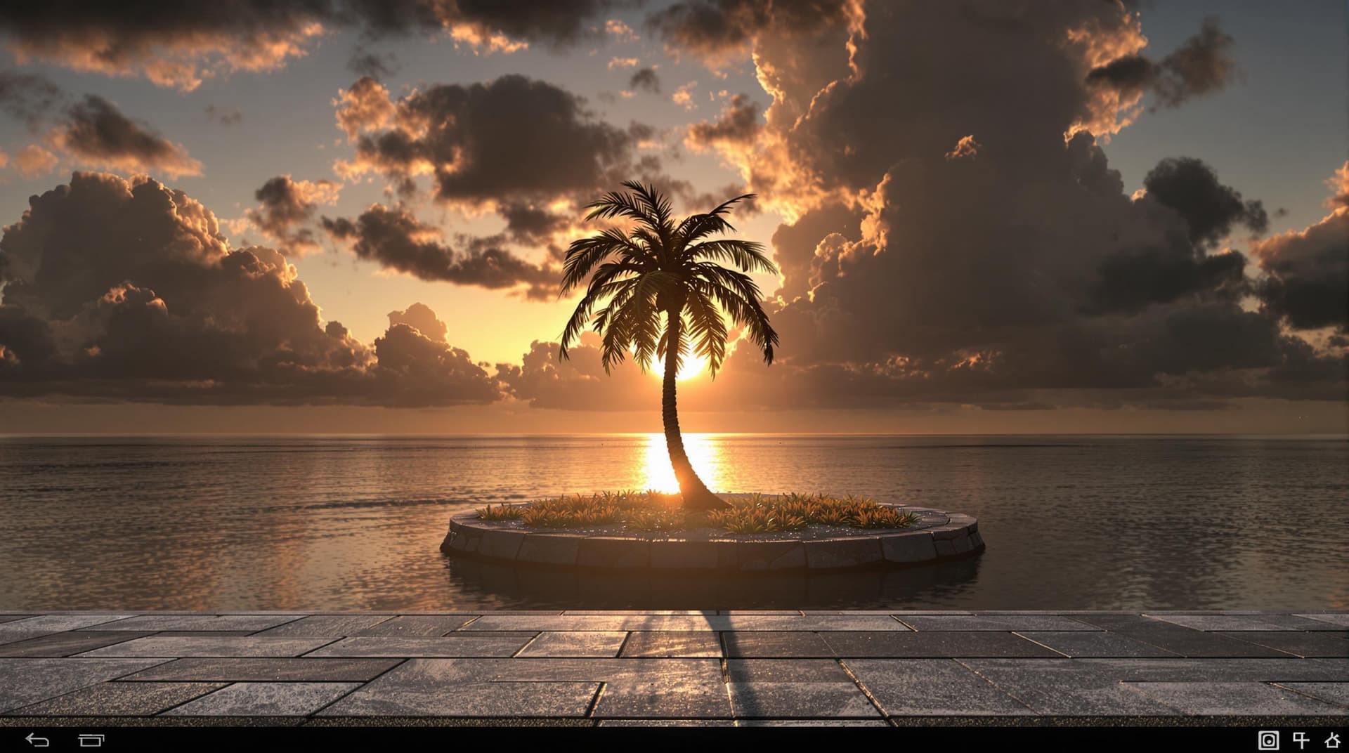 AI generated: a professional photo of a tiny island (masterpiece), (realistic), with a single palm tree, with a br...
